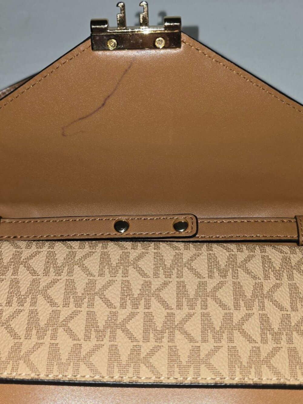 Michael Kors Sloan Medium Brown MK Logo And Leather Chain Link Crossbody Wallet - Picture 13 of 13